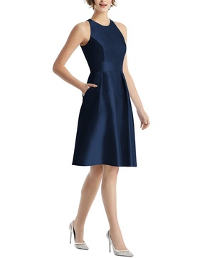 Alfred Sung High-Neck Satin Cocktail Dress