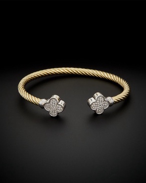 14K Italian Gold 1.00 ct. tw. Diamond Clover Twisted Cable Cuff