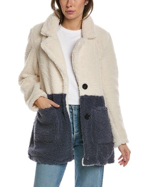 colorblocked teddy coat