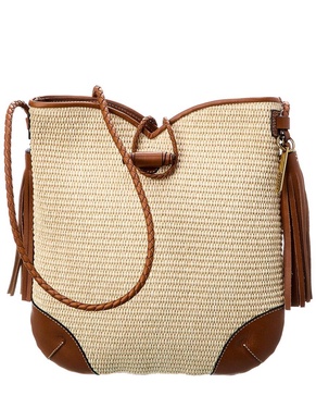 tyag straw & leather tote