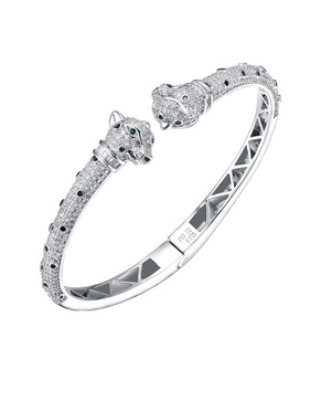 Genevive Rhodium Plated CZ Fauna Bangle Bracelet