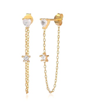 Gabi Rielle Next-Level Layering 14K Over Silver CZ Heart & Star Drop Earrings