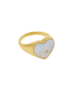 ADORNIA 14K Plated Pearl Heart Signet Ring