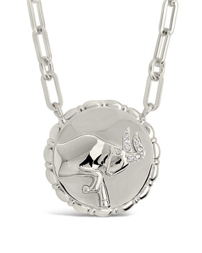 Sterling Forever Rhodium Plated CZ Bold Link Taurus Zodiac Necklace