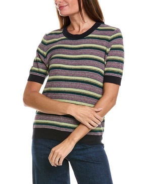 Minnie Rose Textured Stripe Crew Cashmere-Blend Sweater