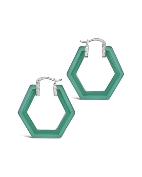 Sterling Forever Rhodium Plated Resin Forest Hex Hoops