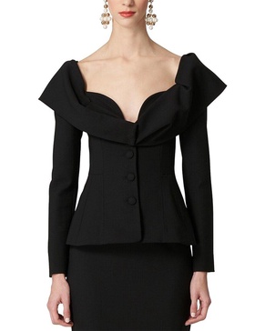 button front structured wool-blend jacket