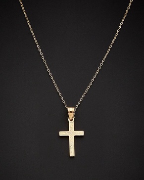 14K Italian Gold Leaf Cross Pendant Necklace