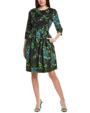 Carolina Herrera Elbow-Sleeve Silk-Lined A-Line Dress