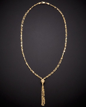 14K Italian Gold Double Strand Lariat Necklace