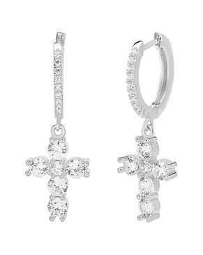 Gabi Rielle 14K Over Silver CZ Cross Charm Earrings