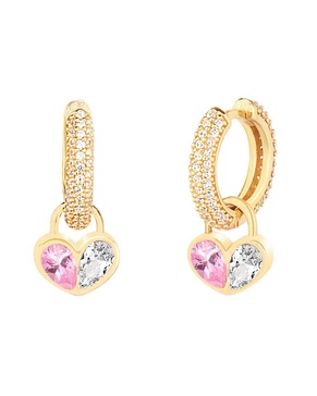 Gabi Rielle 14K Over Silver Lovestruck Collection CZ Double Love Huggie Earrings