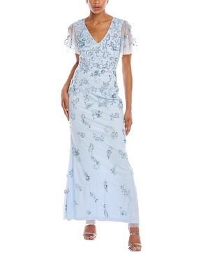 Aidan Mattox Flutter Sleeve Beaded Gown