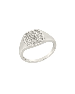 Sterling Forever Rhodium Plated Hammered Signet Ring