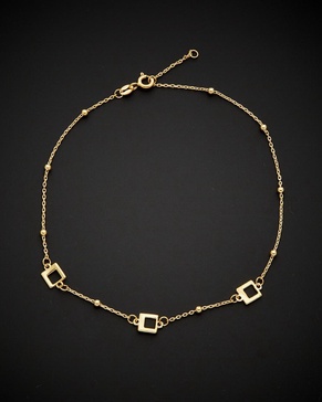 14K Italian Gold Square & Bead Station Adjustable Length Anklet