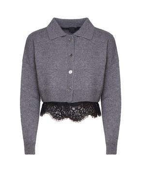 Lace-detailed Knitted Polo Jumper