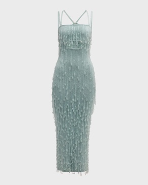 Catia Beaded Fringe Midi Knit Gown