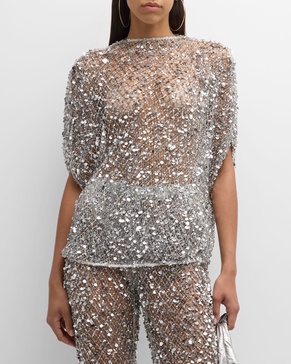 Sequined Net Mesh Cape T-Shirt