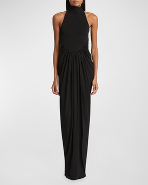 High Neck Draped Waist Gown