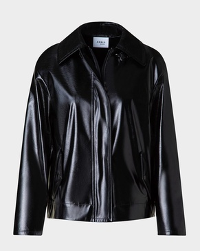 Carabine-Hook Lacquered Faux Leather Jacket