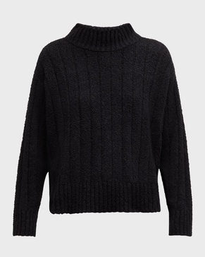 Fluffy Ribbed Mock-Neck Sweater