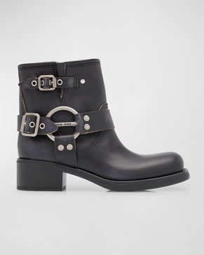 Leather Harness Buckle Biker Ankle Boots