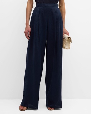 Estella Pleated Wide-Leg Linen Pants