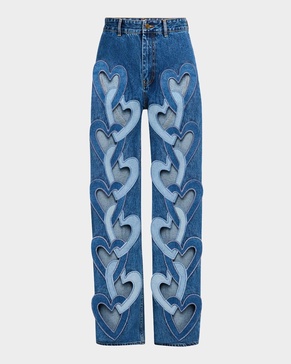 High-Rise Heart Cutout Wide-Leg Jeans