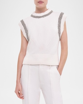 Joanae Sleeveless Wool-Cashmere Embellished Sweater