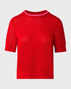 Signature Mesh Knit Short-Sleeve Merino Wool Sweater