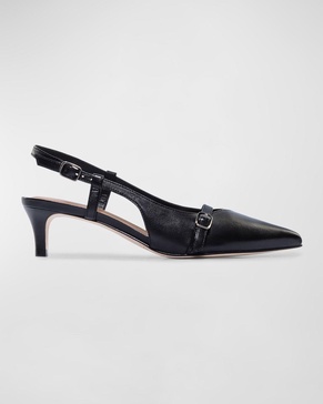 Marietta Leather Kitten-Heel Slingback Pumps