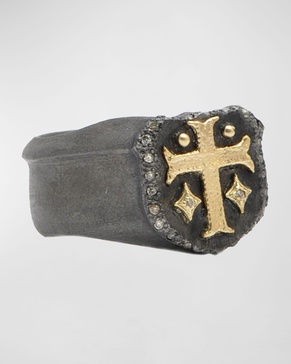 Men's Romero 18k Gold/Blackened Silver Cross Shield Ring