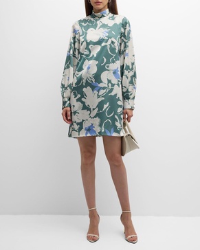 Elizabeth Floral Mock-Neck Long-Sleeve Mini Dress