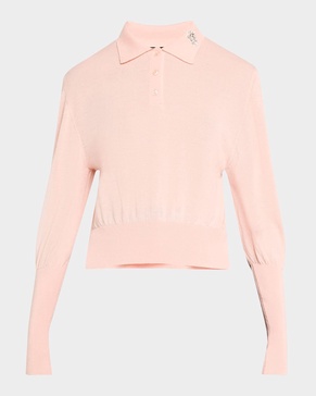 Embellished Merino-Silk Knit Polo Sweater