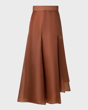 Asymmetric Pleated Silk Organza Flared Midi Skirt