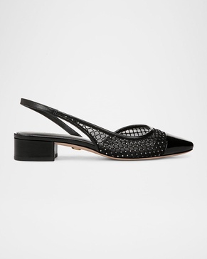 Cecile Net Leather Slingback Ballerina Flats