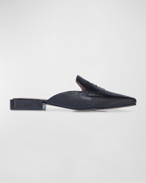 Calfskin Leather Penny Loafer Mules