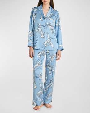 Lila Lobster-Print Silk Pajama Set