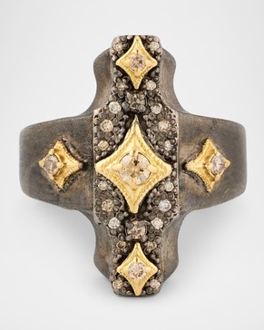 18K Yellow Gold and Antiqued Silver Diamond Crivelli Statement Ring