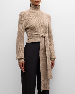 Aspen Wool and Cashmere Tie-Front Turtleneck Sweater