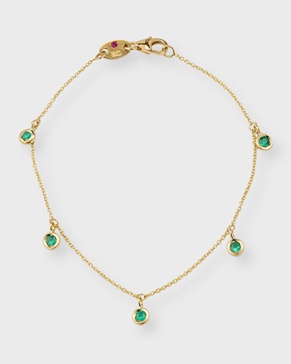 18K Yellow Gold Emerald 5 Station Bracelet