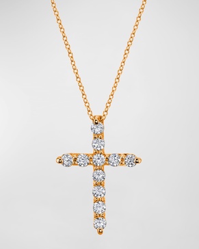 18K Gold 11-Stone Shared Prong Round Diamond Cross 16" Necklace, 2.30tcw