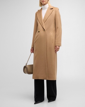 Double-Breasted Long Camel Wool Coat