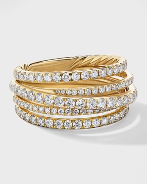 Pave Crossover Ring with Diamonds in 18K Gold, 11mm