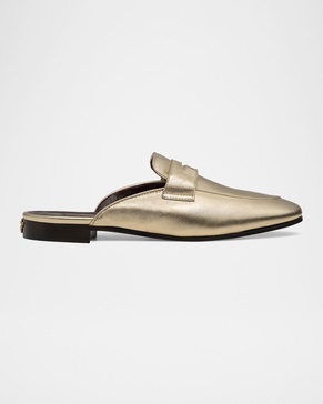 Metallic Leather Penny Loafer Mules