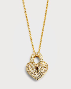 Yellow Gold Diamond Heart Lock Necklace