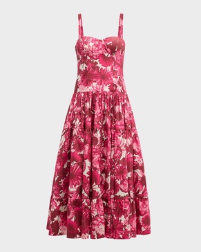 Santiago Bustier Tiered Floral Poplin Midi Dress