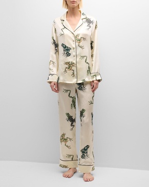 Lila Frog-Print Silk Satin Pajama Set