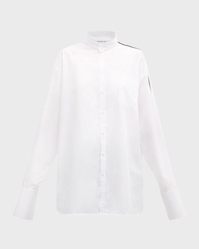 Peter Stripe-Sleeve Collarless Shirt