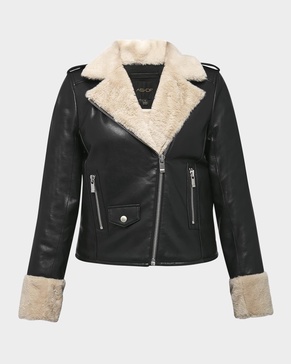 Sydney Recycled Leather Moto Jacket with Faux Fur Trim